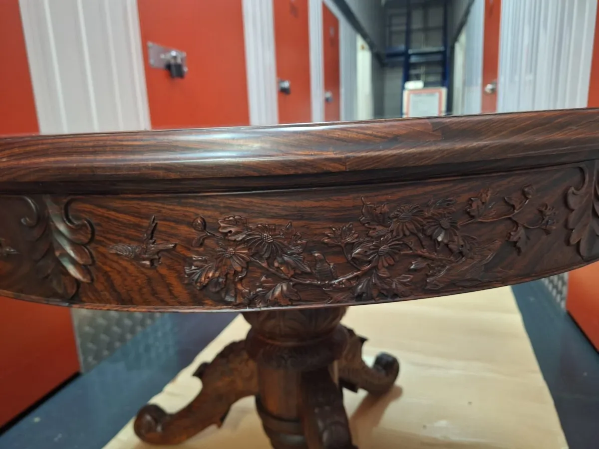 Antique Chinese Solid Wood Round Table 6 Stools - Image 1