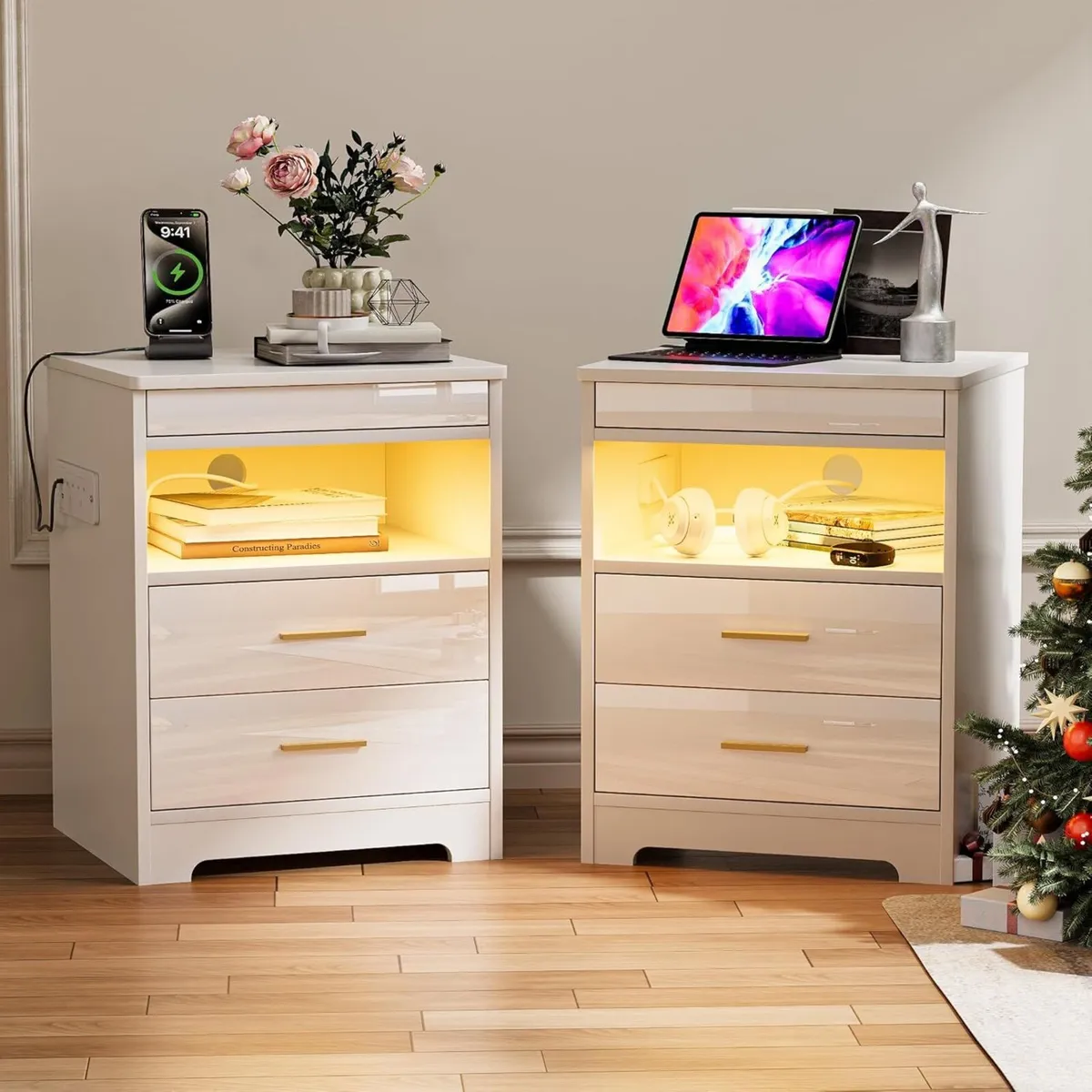 Bedside Tables with 2 AC Outlets/2 USB Ports - Image 1