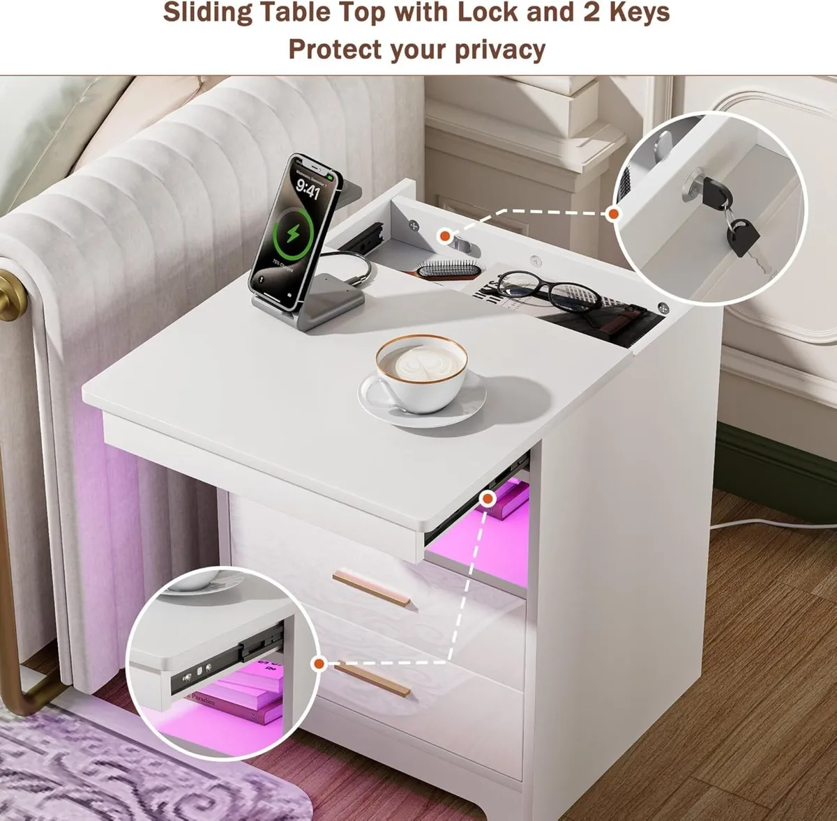 Bedside Tables with 2 AC Outlets/2 USB Ports - Image 3