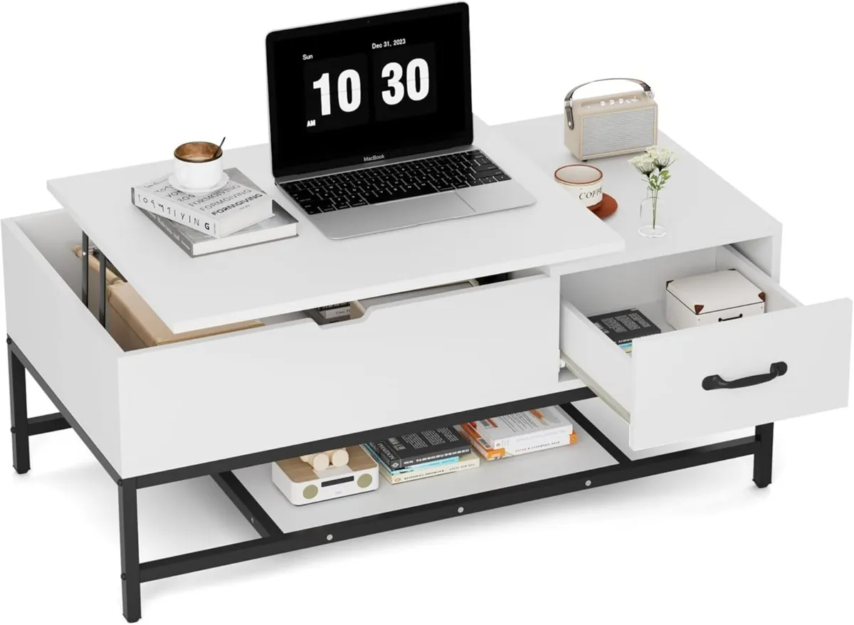 Lift Up Top Coffee Table Wooden Lifting with - Image 1