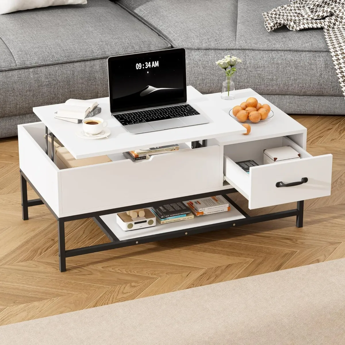 Lift Up Top Coffee Table Wooden Lifting with - Image 2