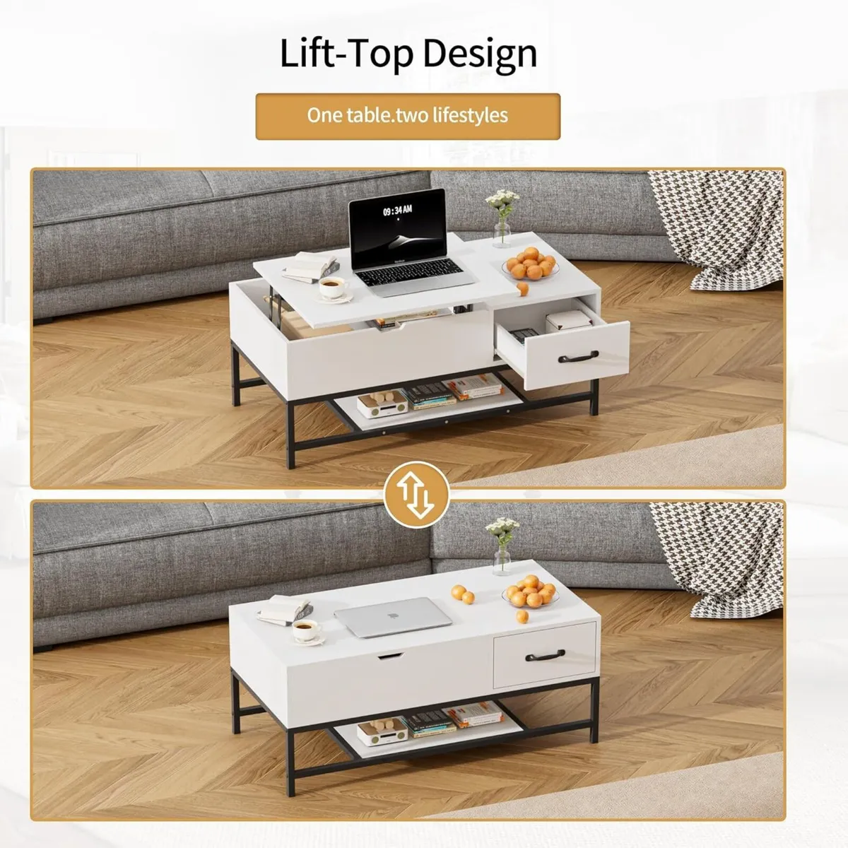 Lift Up Top Coffee Table Wooden Lifting with - Image 4