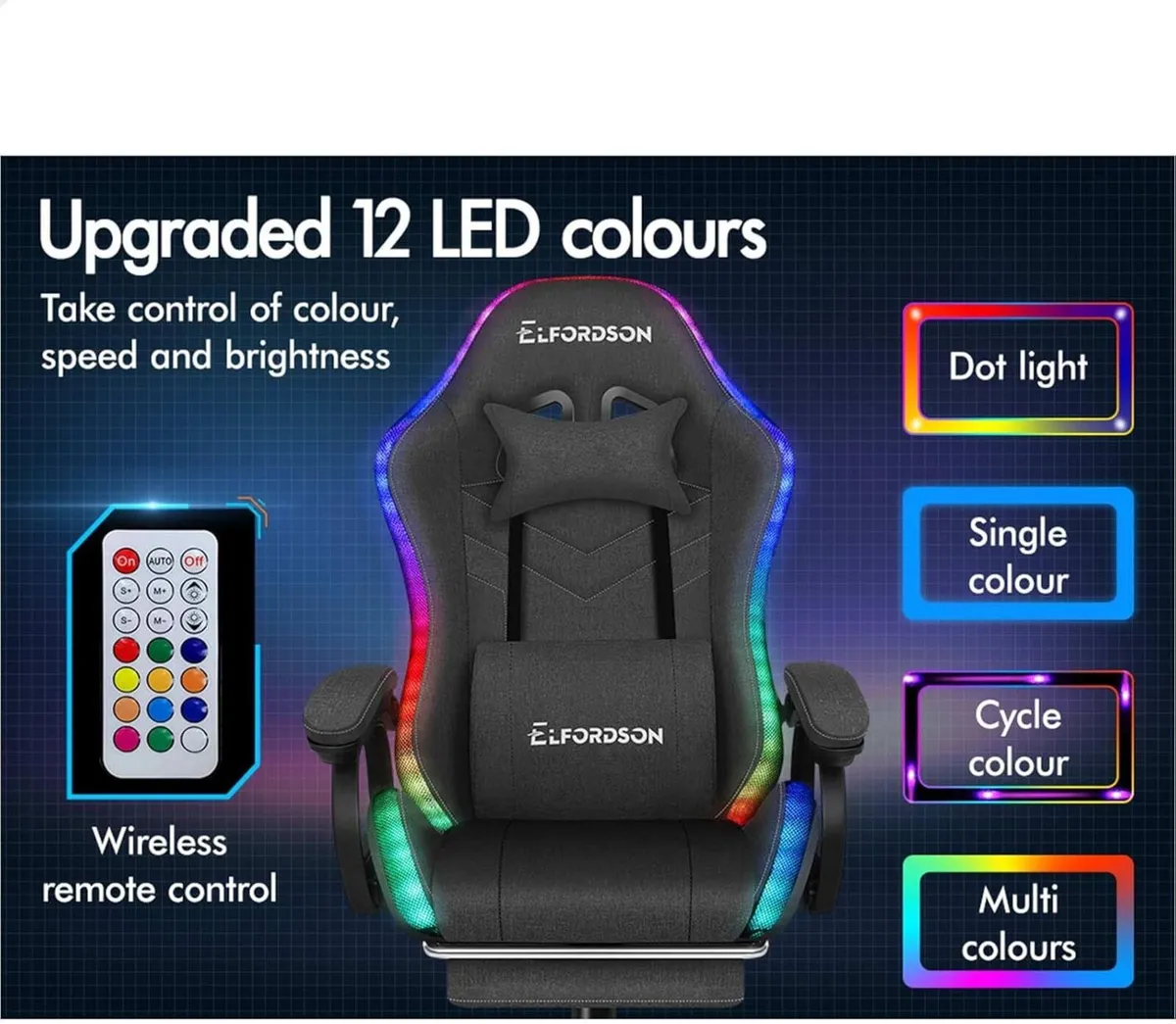 LED Gaming Chair with 8-Point Massage Swivel - Image 4