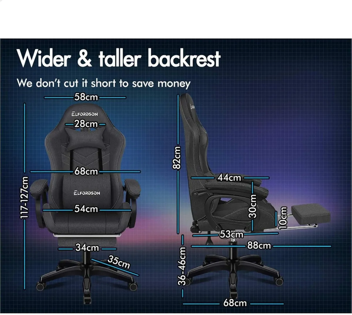 LED Gaming Chair with 8-Point Massage Swivel - Image 2