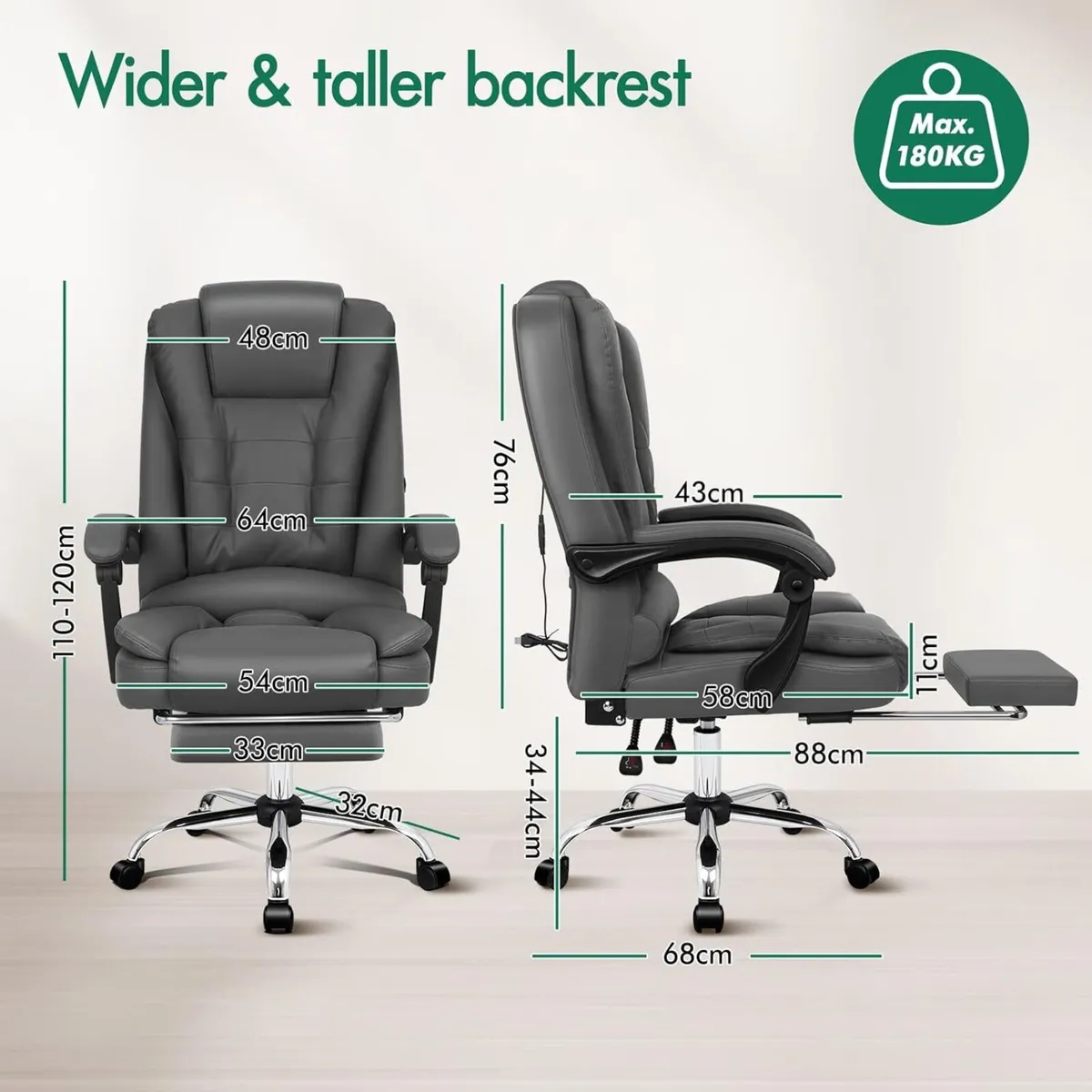 2-Point Massage Office Chair for Home PC Gaming - Image 2