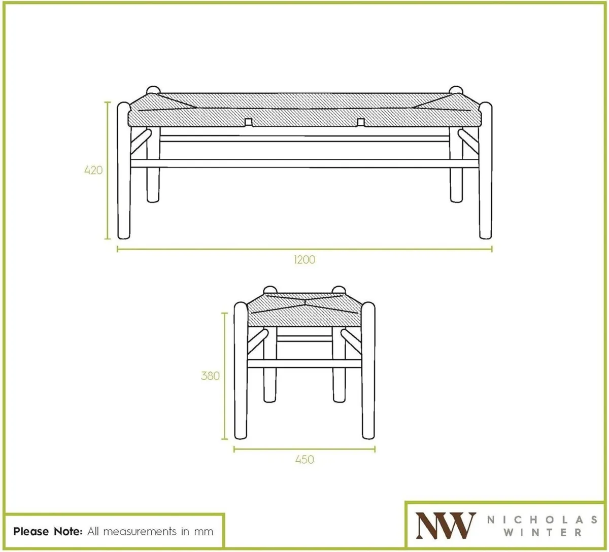 Wooden Dining Bench - Black/Natural Woven Rope - Image 2