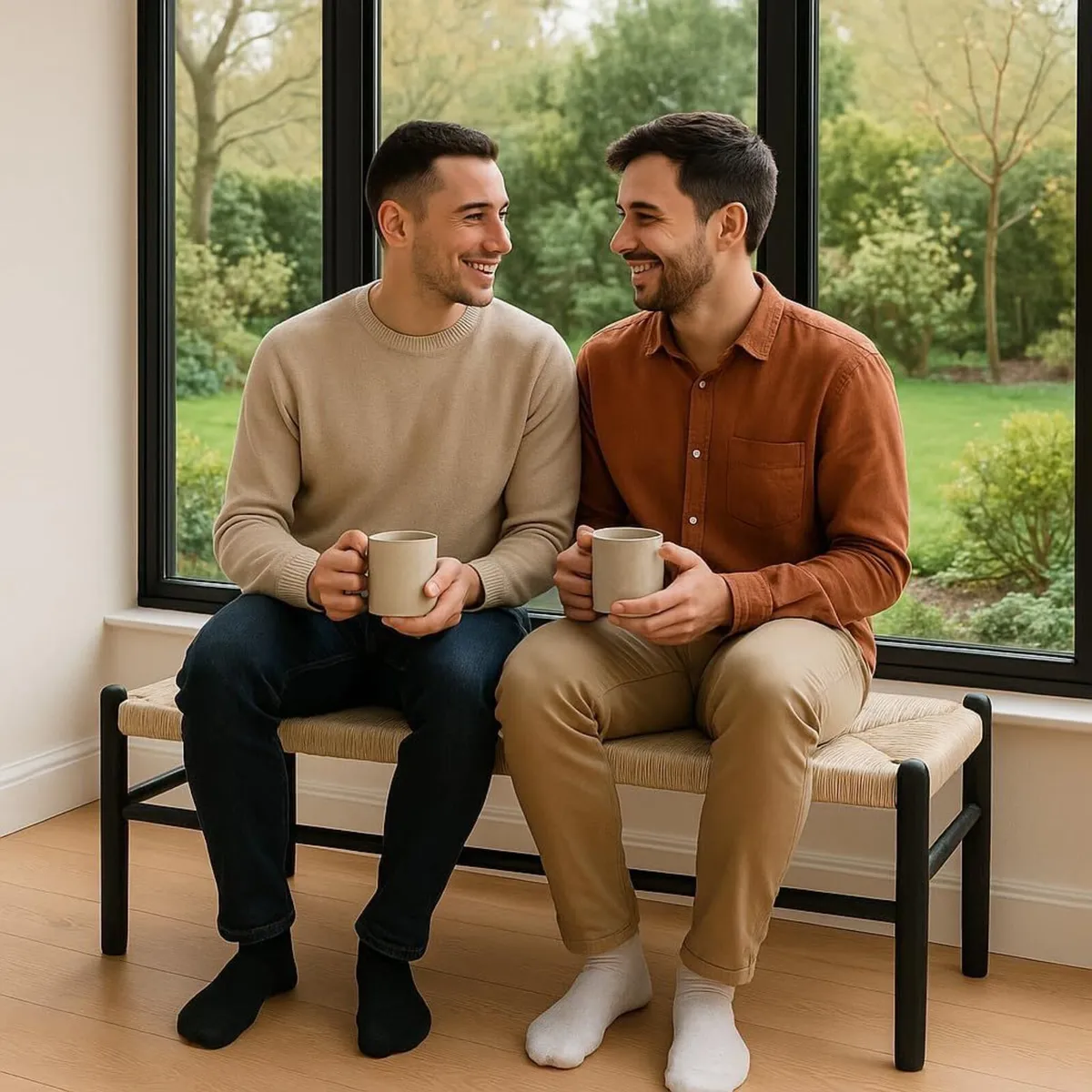 Wooden Dining Bench - Black/Natural Woven Rope - Image 4
