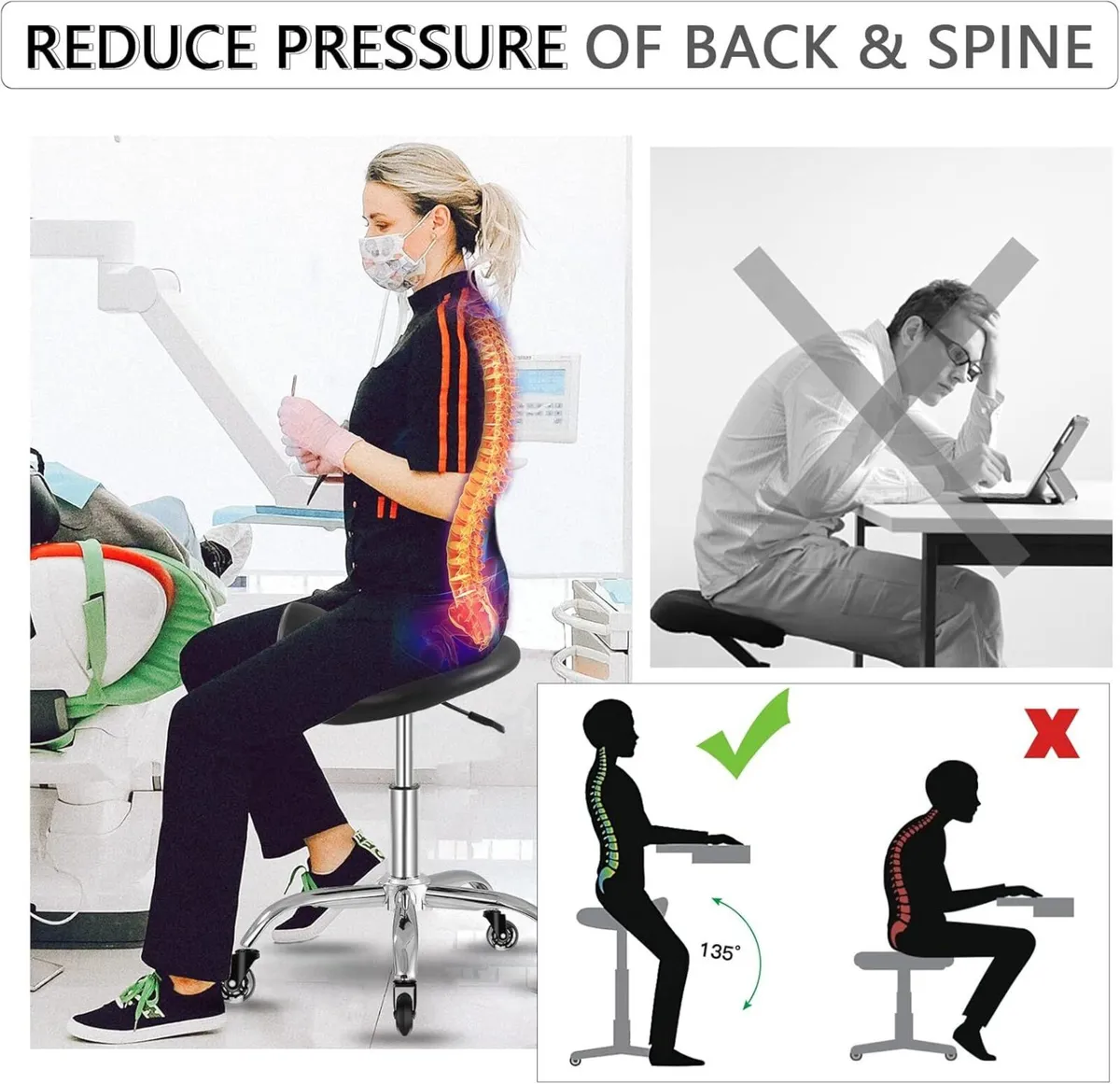 Saddle Stool with Wheels 300 lbs Weight Capacity - Image 4