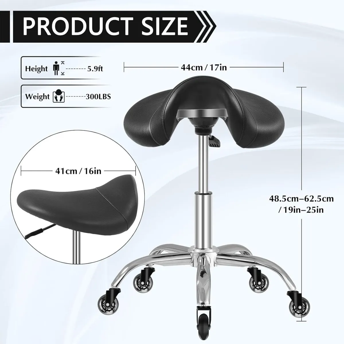 Saddle Stool with Wheels 300 lbs Weight Capacity - Image 2