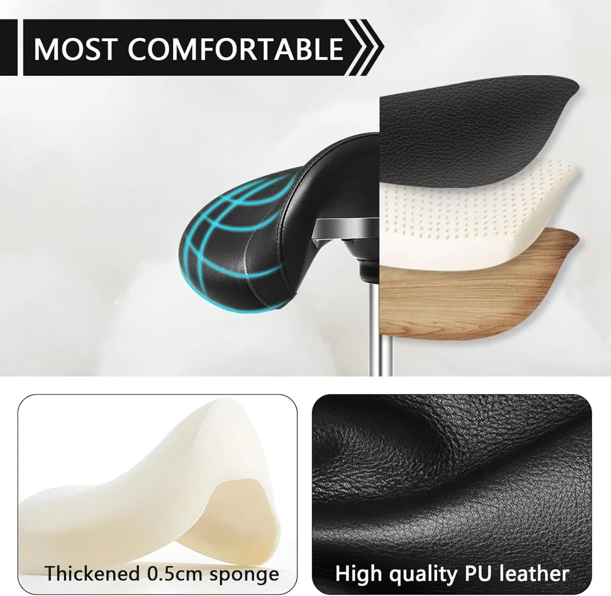 Saddle Stool with Wheels 300 lbs Weight Capacity - Image 3