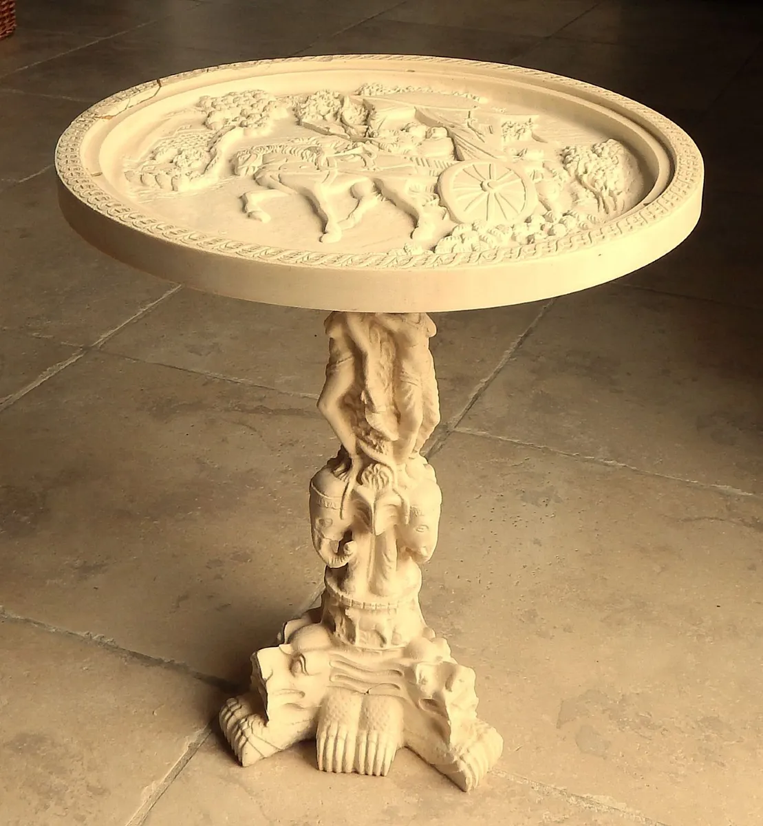 Vintage Asian Pedestal Ivory Coloured Side Table - Image 1