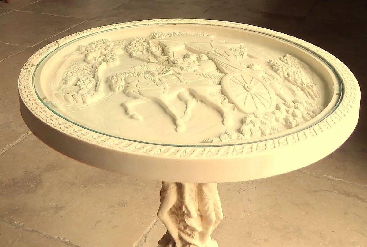 Vintage Asian Pedestal Ivory Coloured Side Table - Image 2