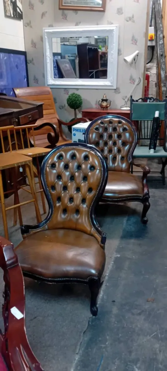 Pair Of Antique Button Back Chairs - Image 1