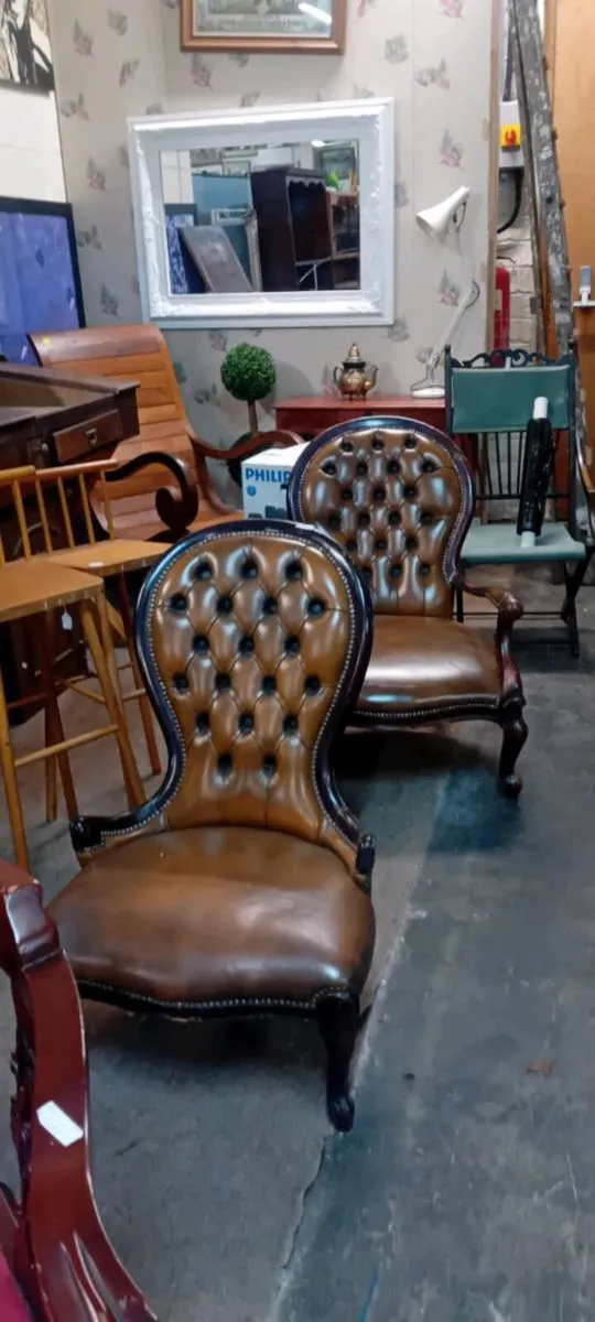 Pair Of Antique Button Back Chairs - Image 2