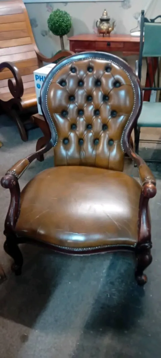 Pair Of Antique Button Back Chairs - Image 4