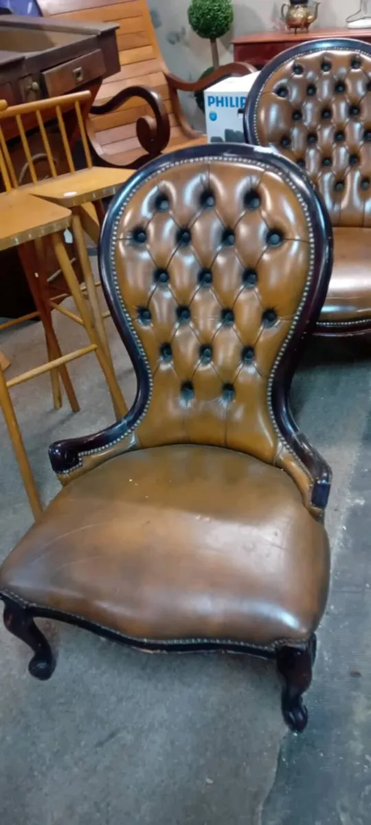 Pair Of Antique Button Back Chairs - Image 3