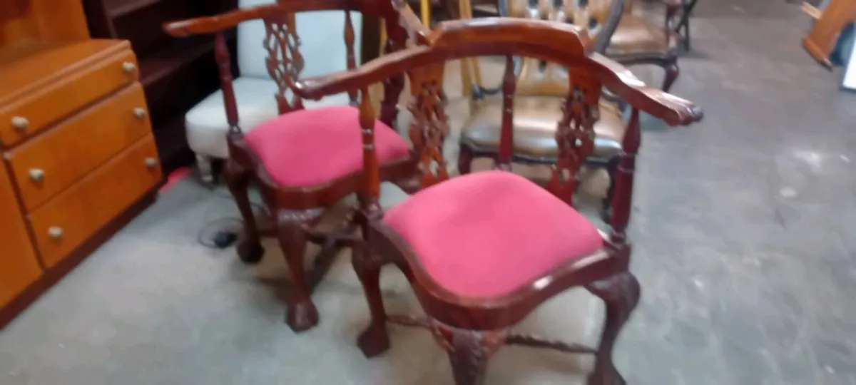 Carved Mahogany Framed Corner Chairs - Image 1
