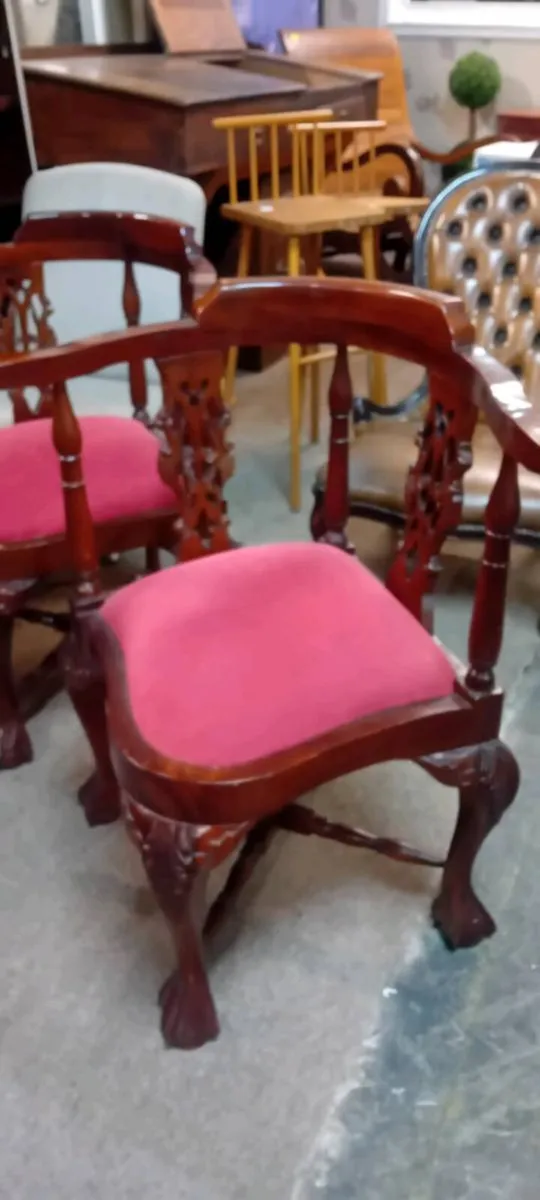 Carved Mahogany Framed Corner Chairs - Image 2