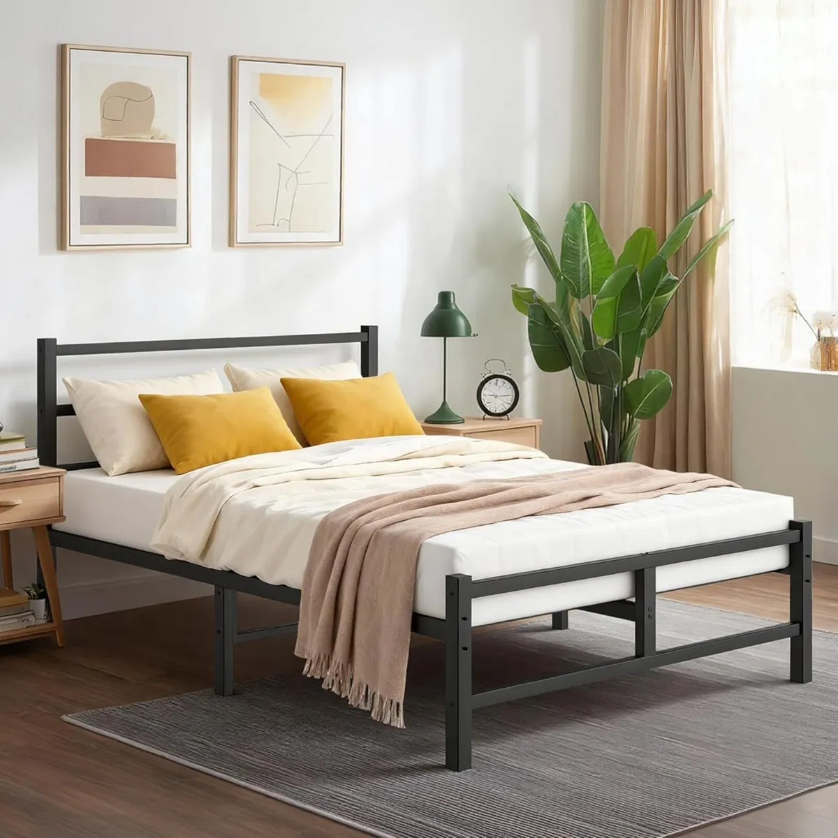 Double Bed Frame 4ft6 All Metal Slats Support - Image 1