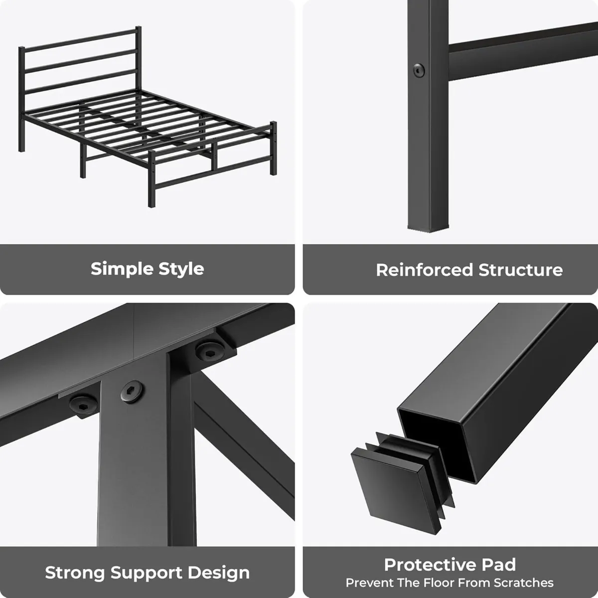 Double Bed Frame 4ft6 All Metal Slats Support - Image 4