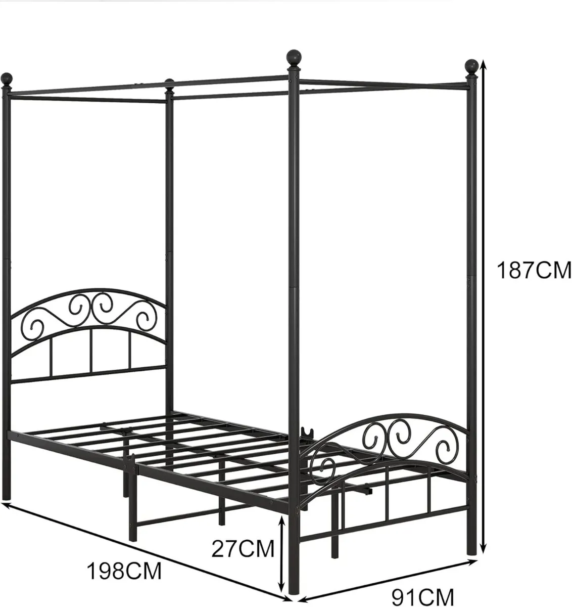 JURMERRY Canopy Bed Frame 3ft Single Size with - Image 2
