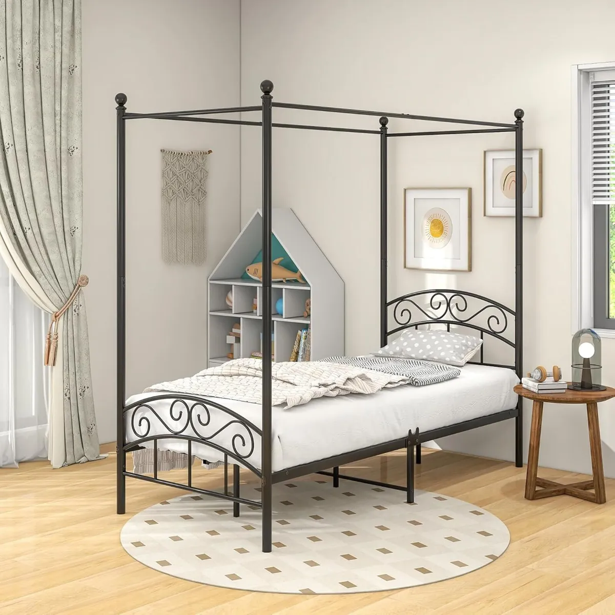 JURMERRY Canopy Bed Frame 3ft Single Size with - Image 3