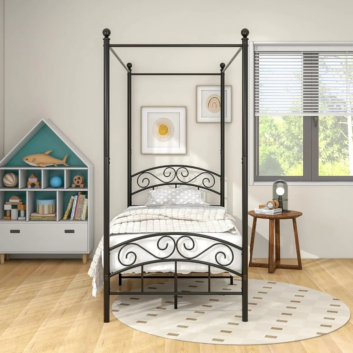 JURMERRY Canopy Bed Frame 3ft Single Size with - Image 1