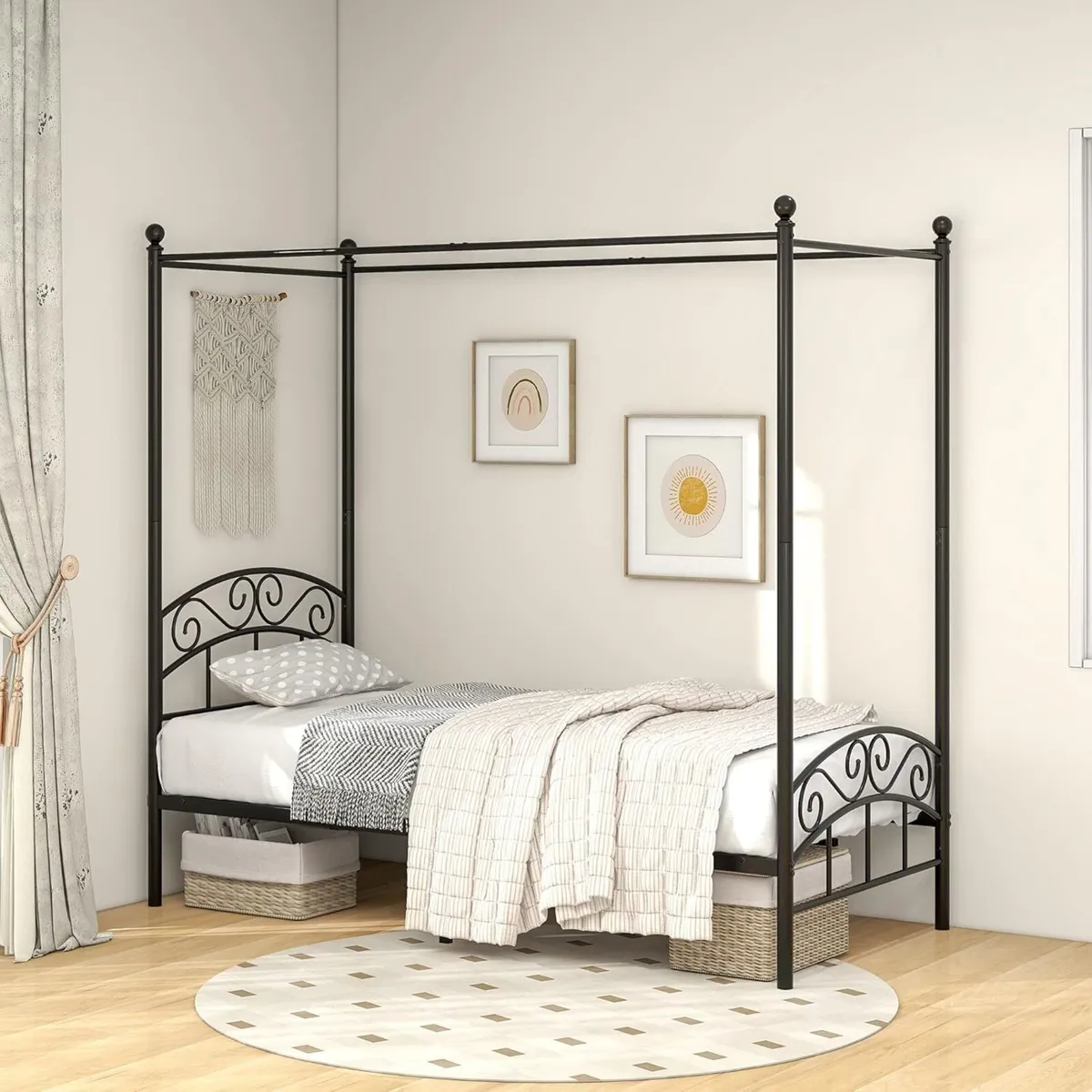 JURMERRY Canopy Bed Frame 3ft Single Size with - Image 4