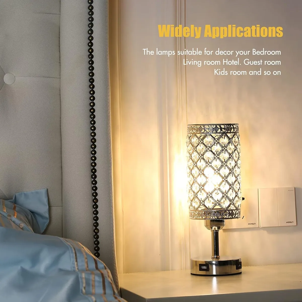 Touch Crystal Bedside Table Lamps Set of 2 with - Image 2