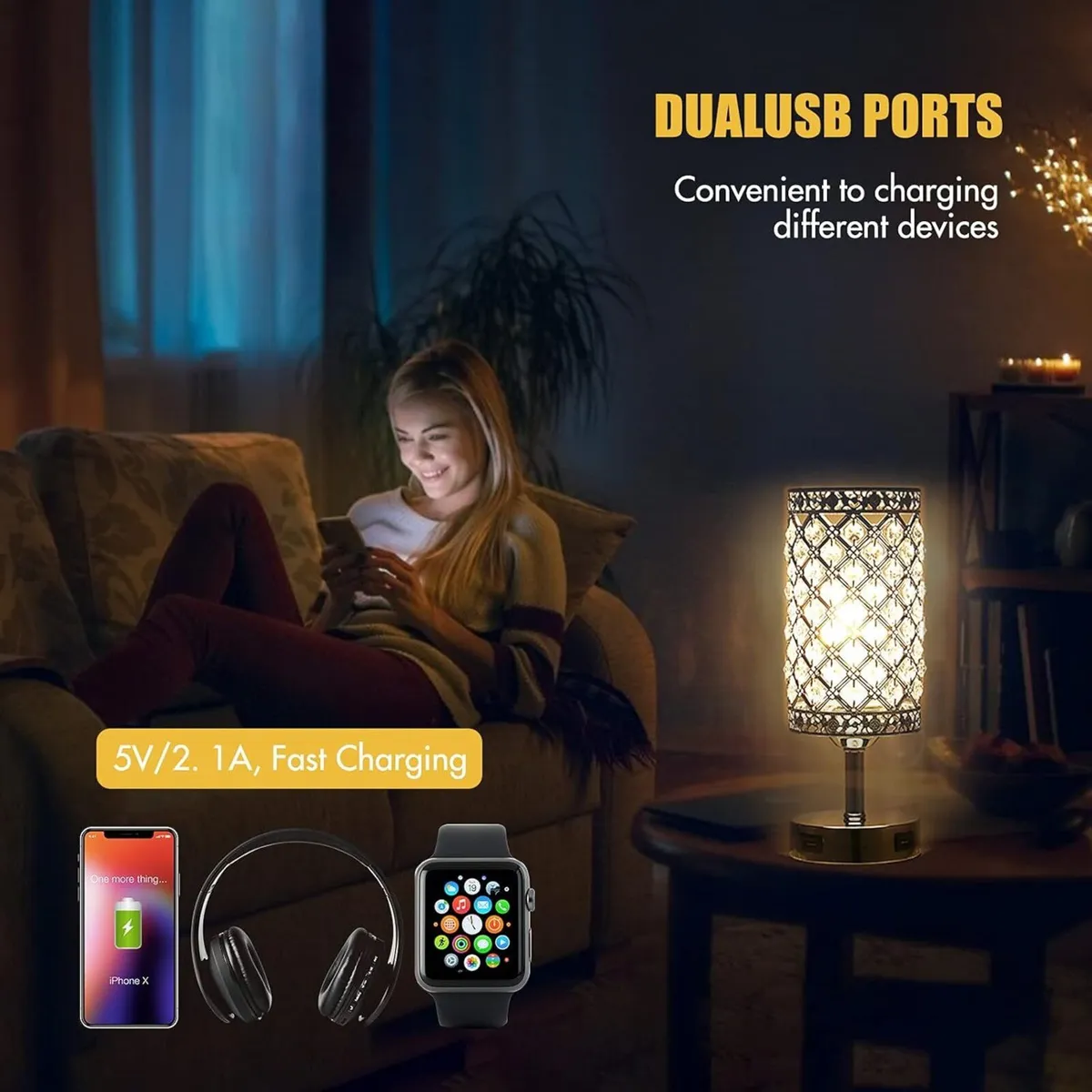 Touch Crystal Bedside Table Lamps Set of 2 with - Image 3