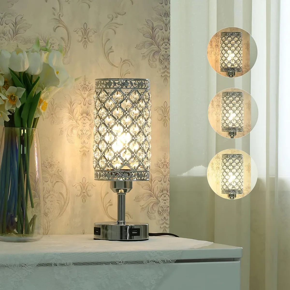 Touch Crystal Bedside Table Lamps Set of 2 with - Image 4