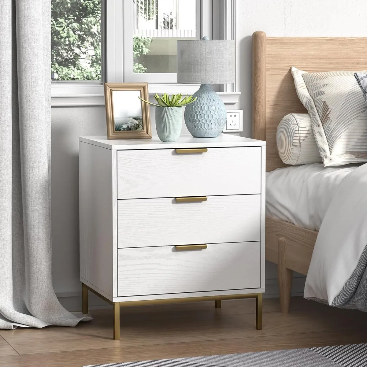 White Bedside Cabinets Wooden Bed Side Table for - Image 1