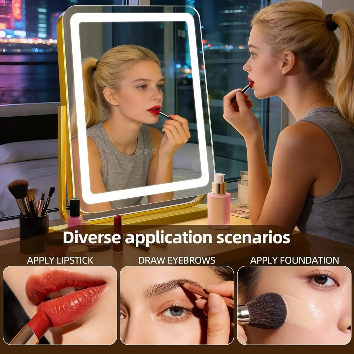 Makeup Mirror Light Up Gold Vanity for Dressing - Image 4