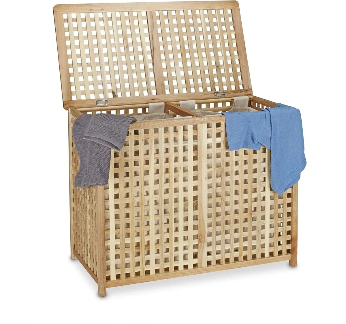 Double Laundry Hamper Basket 2 Part Bin 46.1 x - Image 1