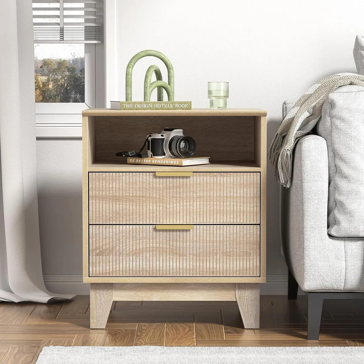 Fluted Bedside Tables with 2 Drawer Flexible Open - Image 4