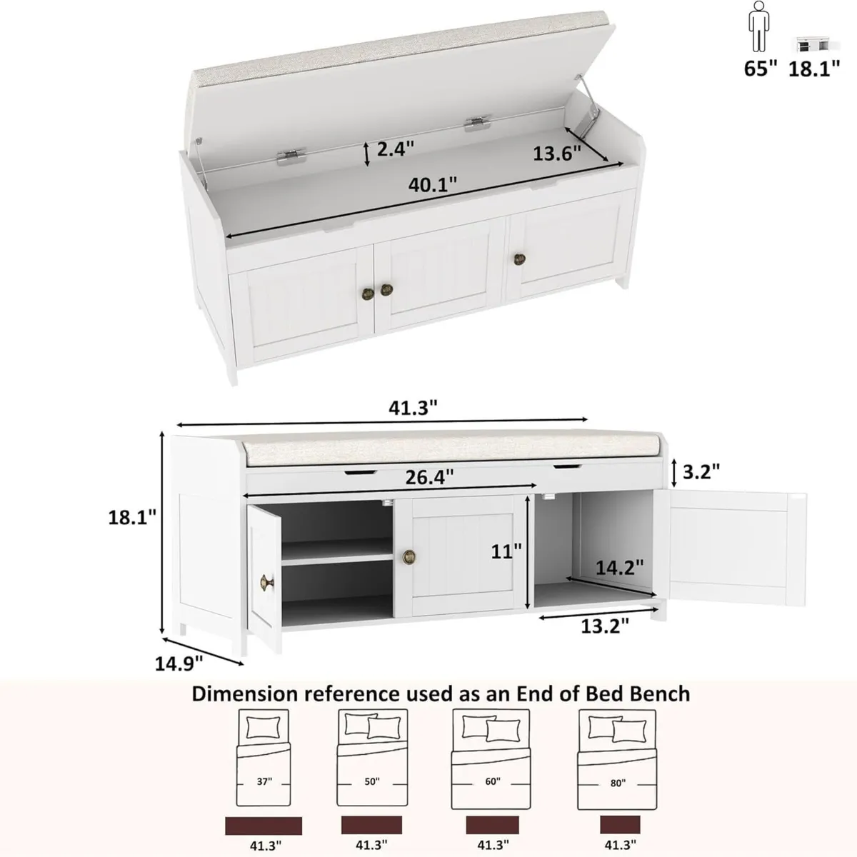 Shoe Bench Storage with Padded Seat Cushion - Image 3