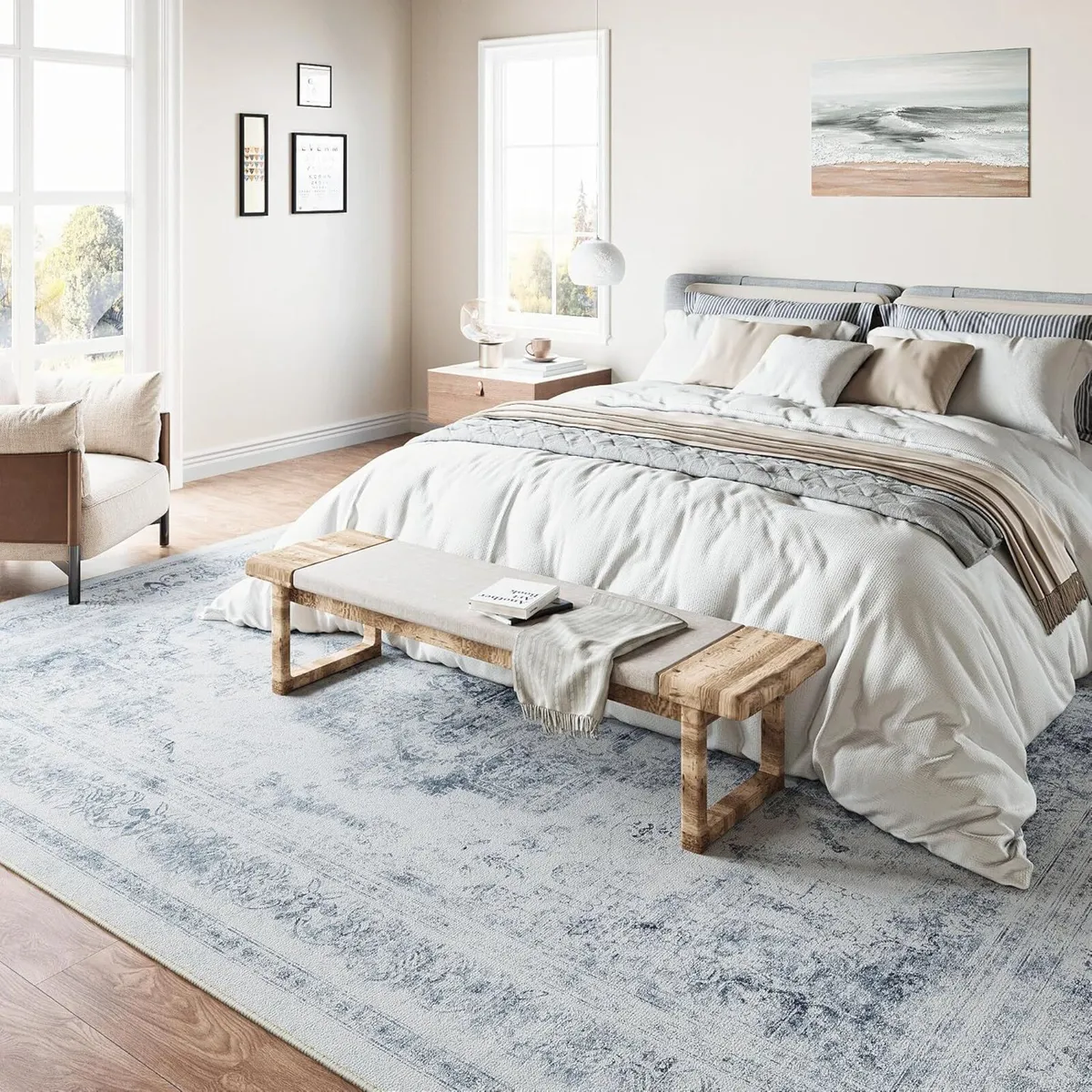 Vintage Blue Rugs Living Room Washable Non Slip - Image 3