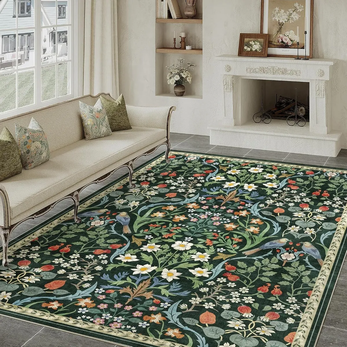 Rugs Living Room 200x300 cm Floral Washable Non - Image 1