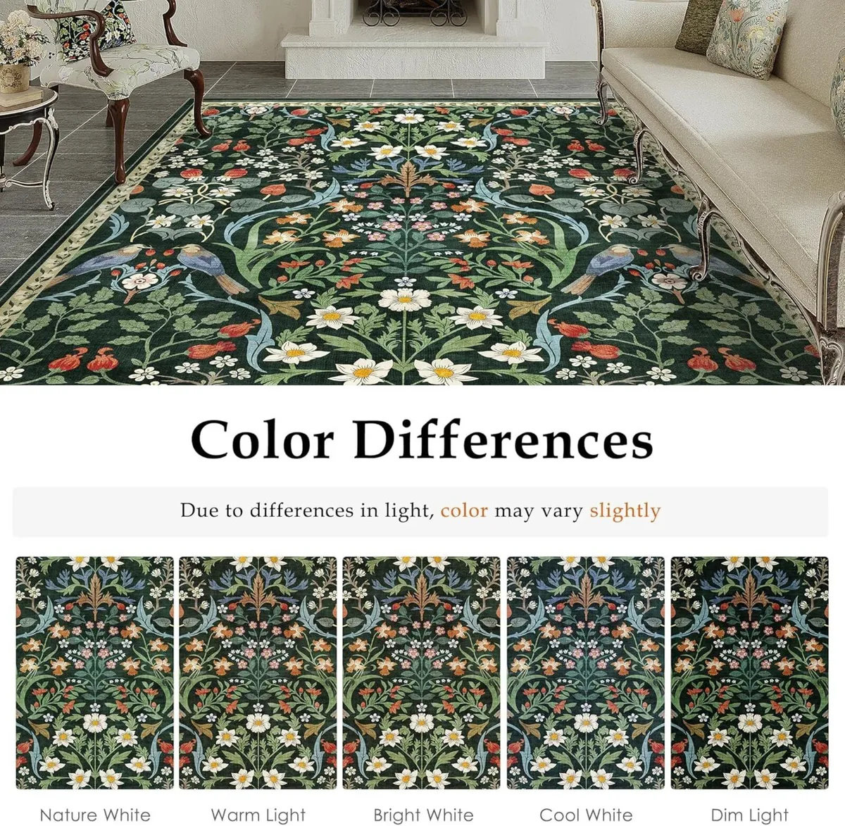 Rugs Living Room 200x300 cm Floral Washable Non - Image 2