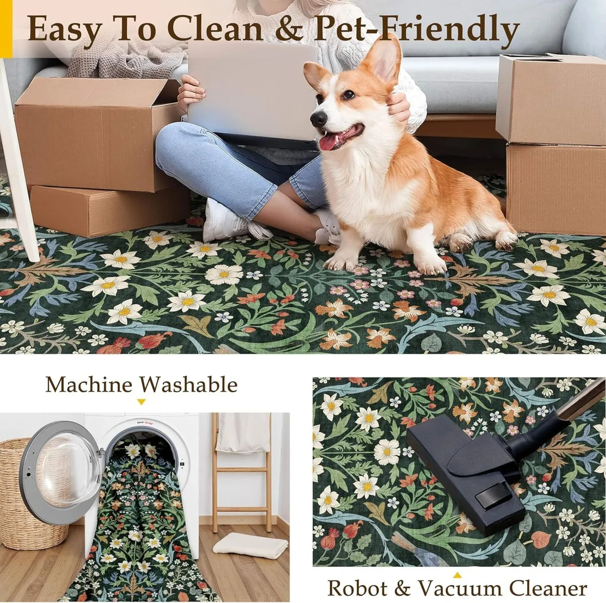 Rugs Living Room 200x300 cm Floral Washable Non - Image 4