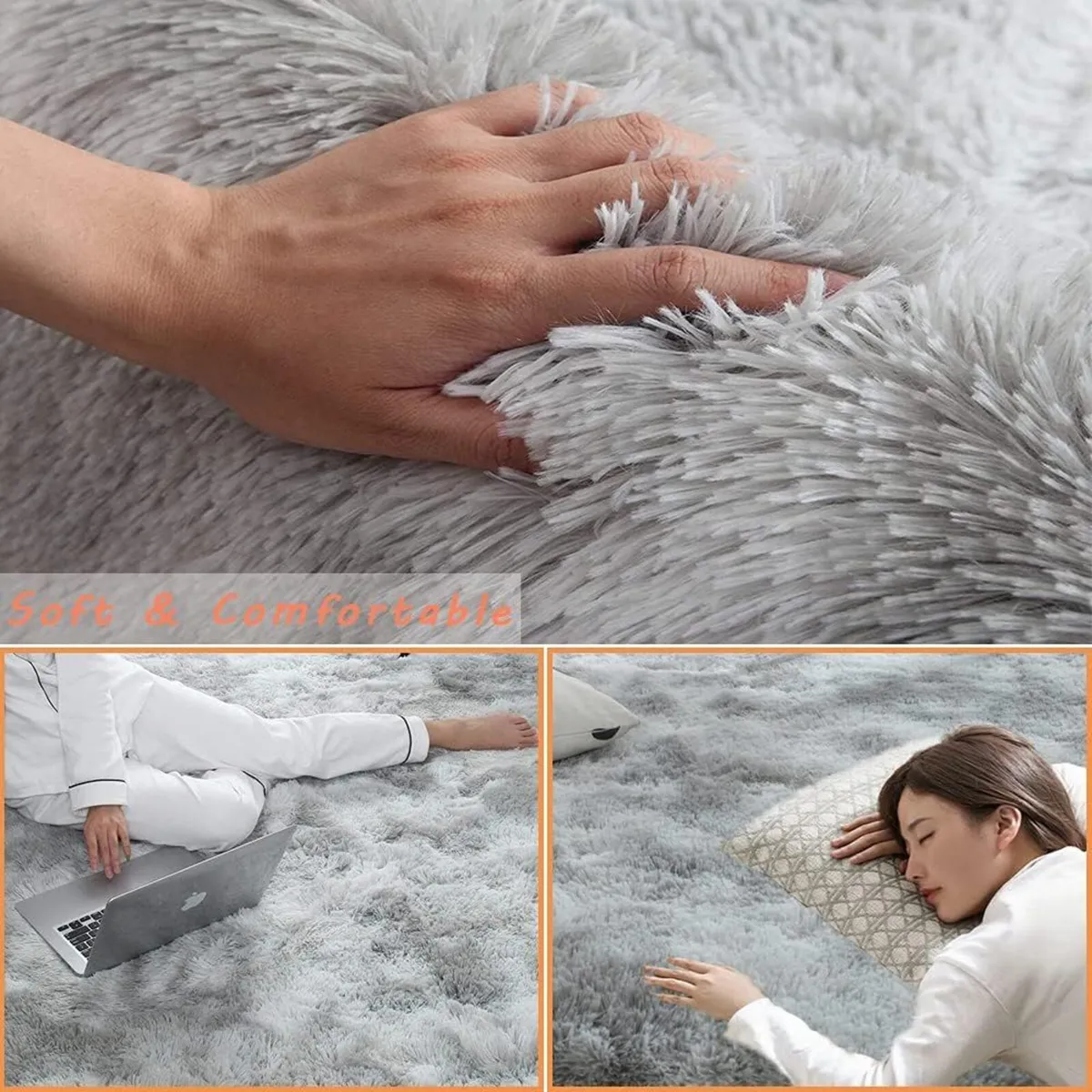 Grey Rugs Living Room 200x300cm Super Soft Fluffy - Image 2