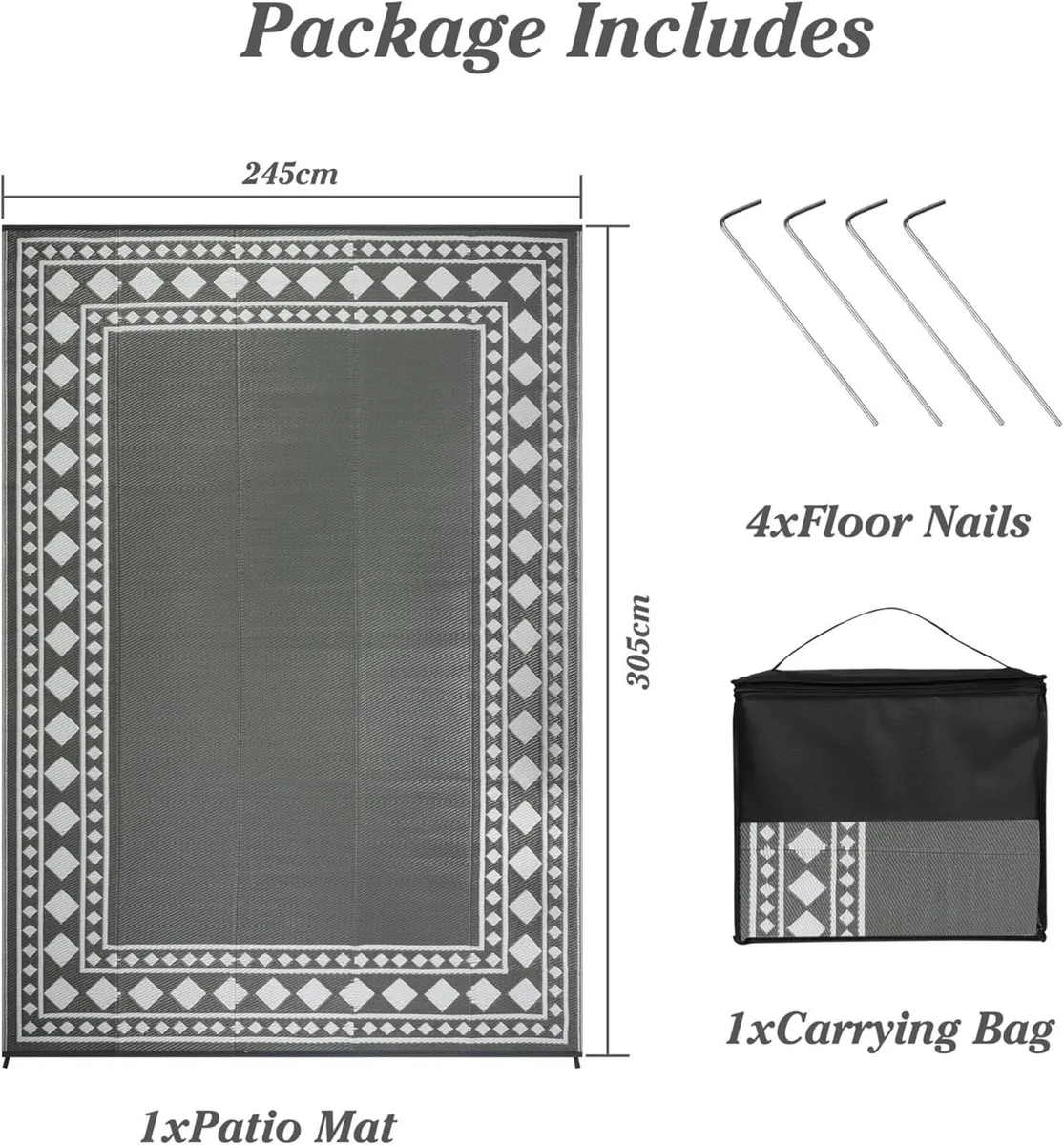 Outdoor Rugs for Patios Waterproof 245x305cm - Image 2