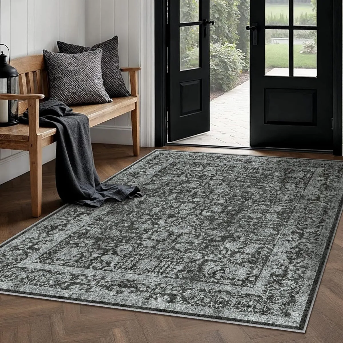 Vintage Black Rugs Living Room Washable Non Slip - Image 1