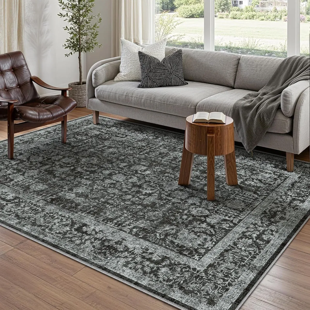 Vintage Black Rugs Living Room Washable Non Slip - Image 3