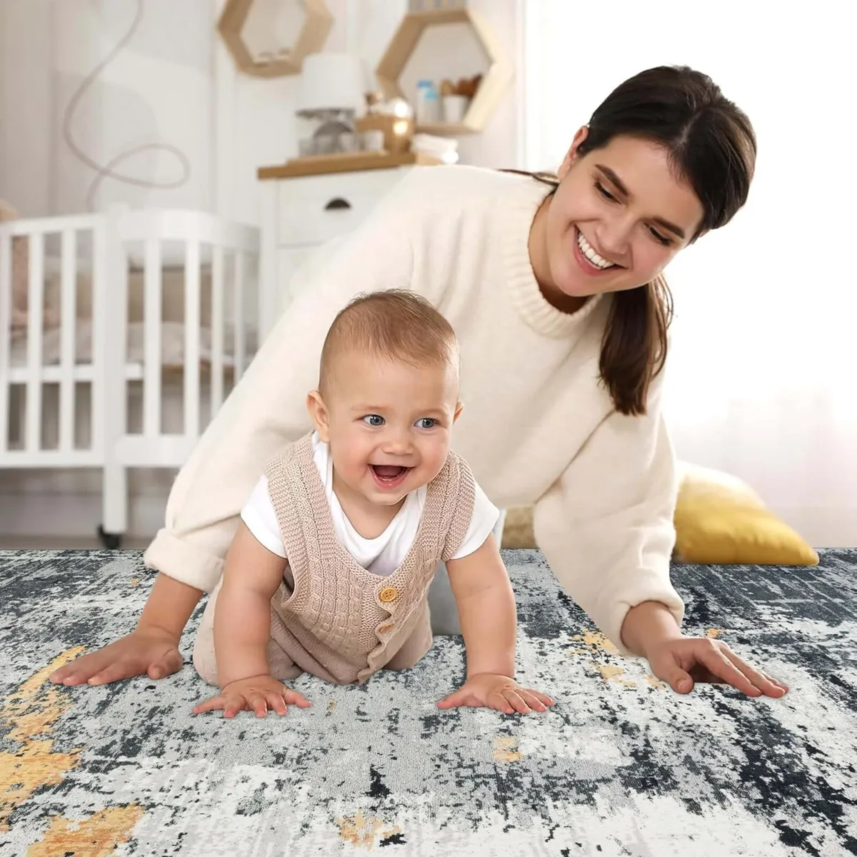 Washable Rugs Living Room Large 160x230cm Black - Image 2