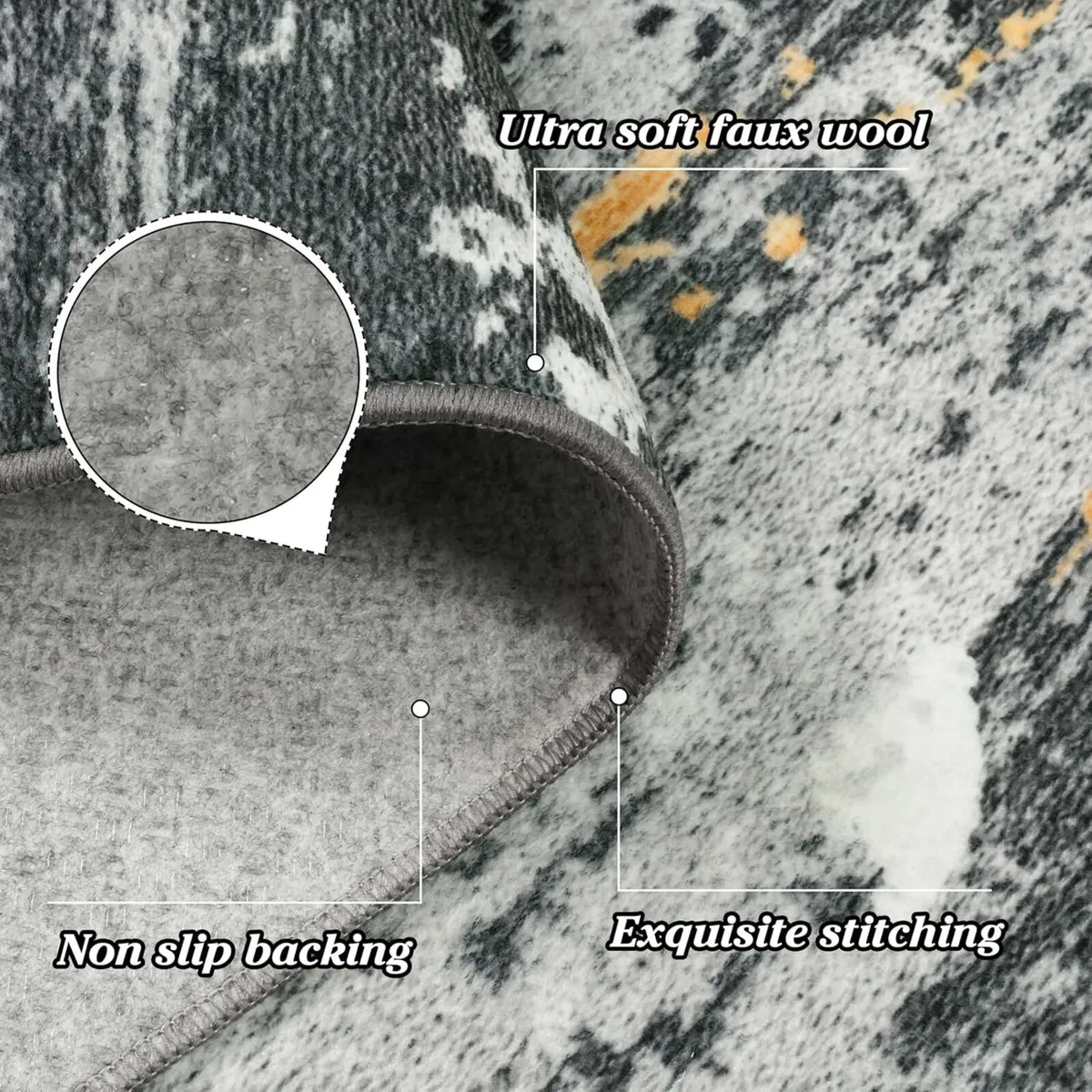 Washable Rugs Living Room Large 160x230cm Black - Image 3