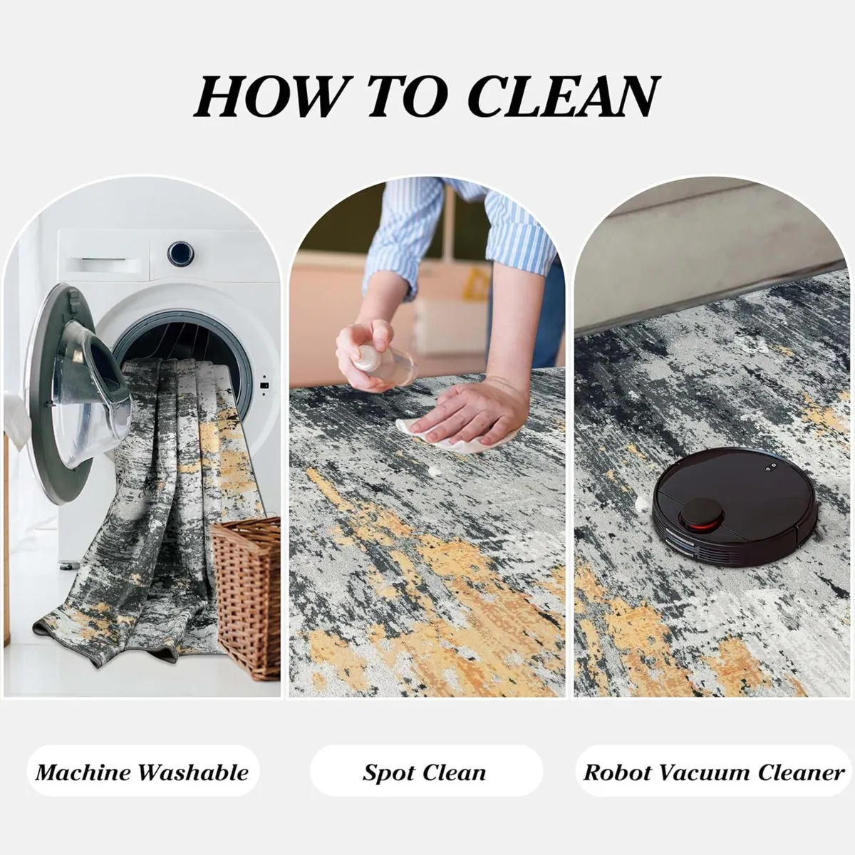 Washable Rugs Living Room Large 160x230cm Black - Image 4