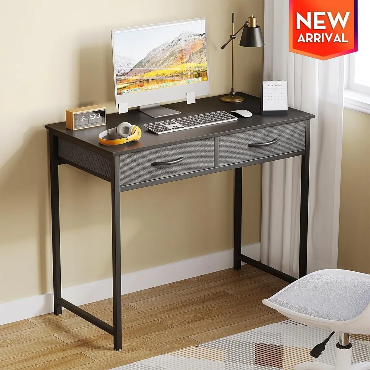 Small Computer Desk with Drawers 31.5 Inch Black - Image 2