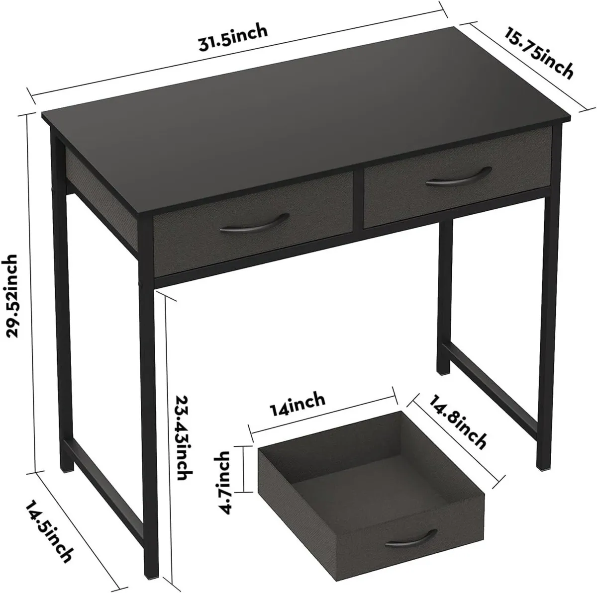 Small Computer Desk with Drawers 31.5 Inch Black - Image 3