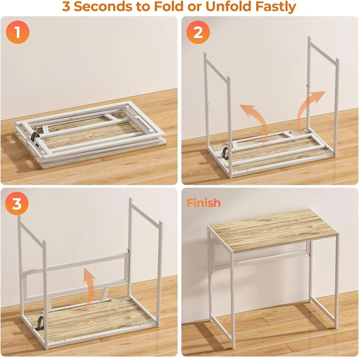 Folding Desk No Assembly Required 80cm Foldable - Image 4